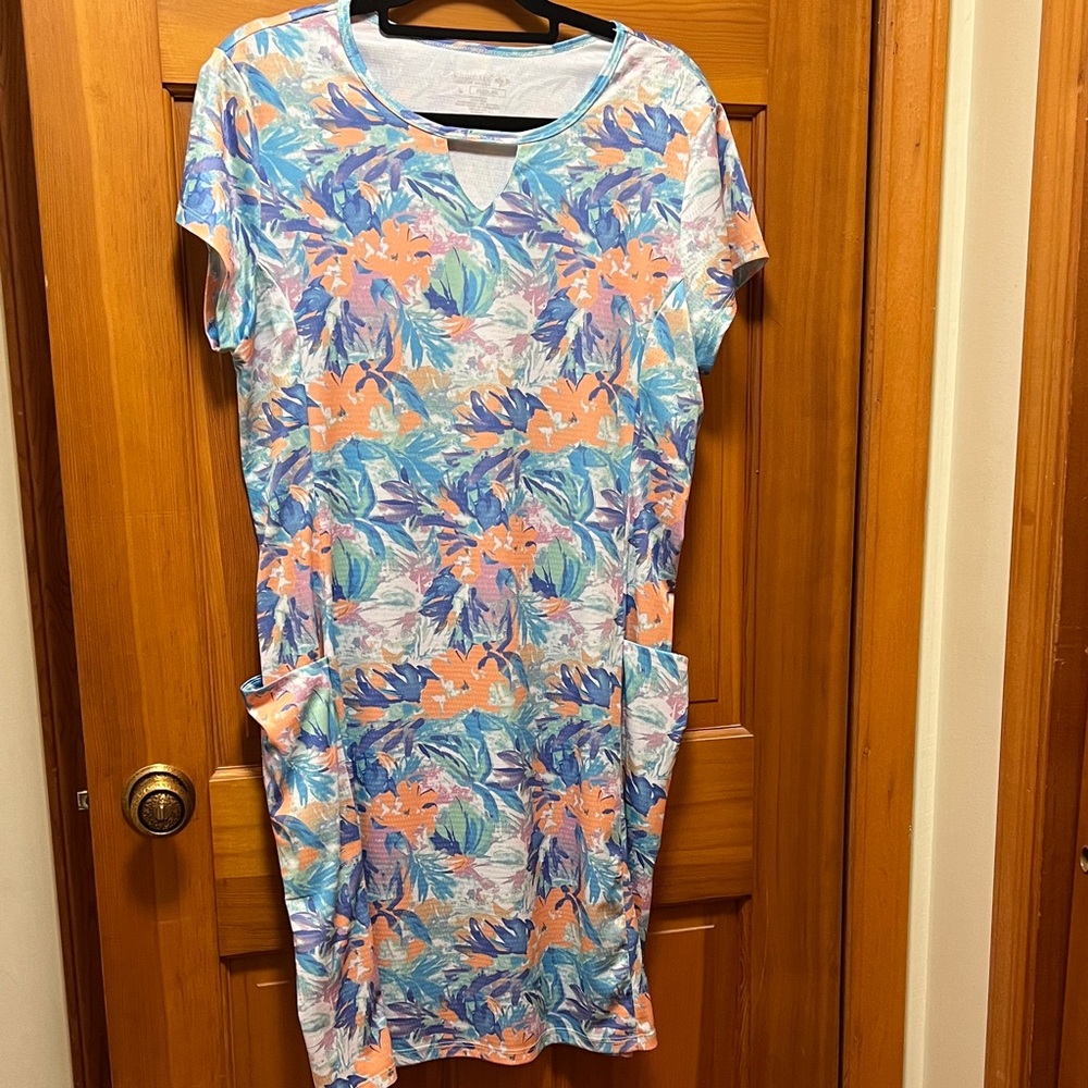 Reel Legends Vibrant Floral Swim Cover-Up - Blue and Orange